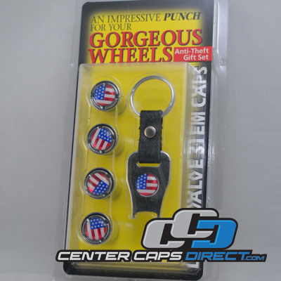 American Flag locking Valve Stem Covers includes 4 locking Valve Stems and 1 Key