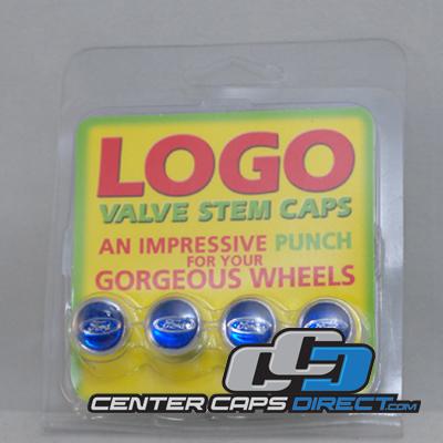 Ford Blue Logo Non-Locking Valve Stem Covers 4 Non-Locking Valve Stems